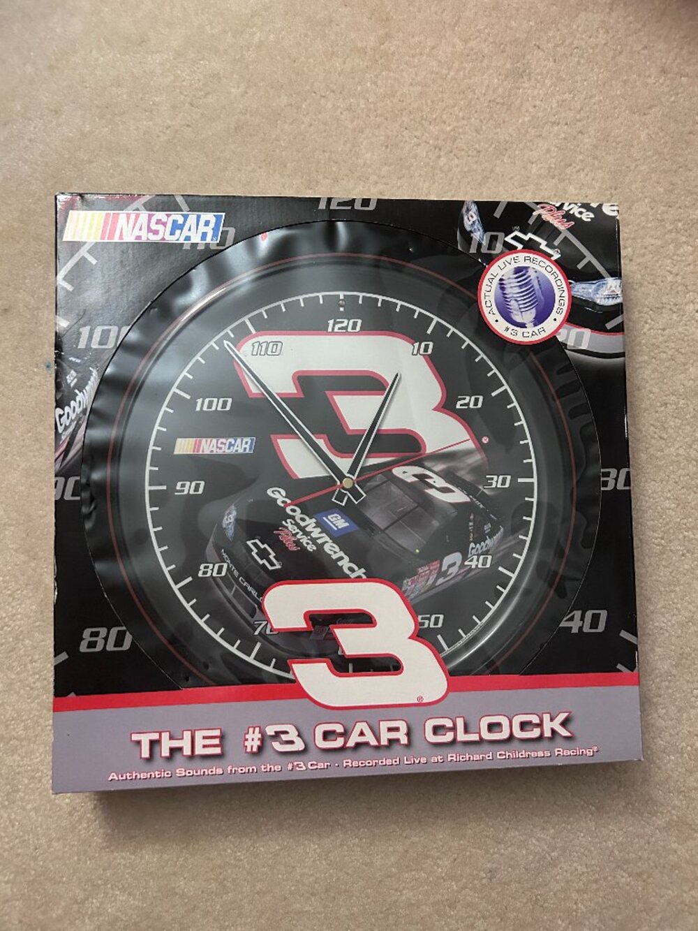 Dale Earnhardt #3 Car Clock with Authentic Engine Sounds- NASCAR RCR, In Box